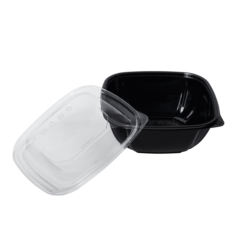 [300 ct] 48 oz Square Disposable Salad Bowl Lids | PET | Black