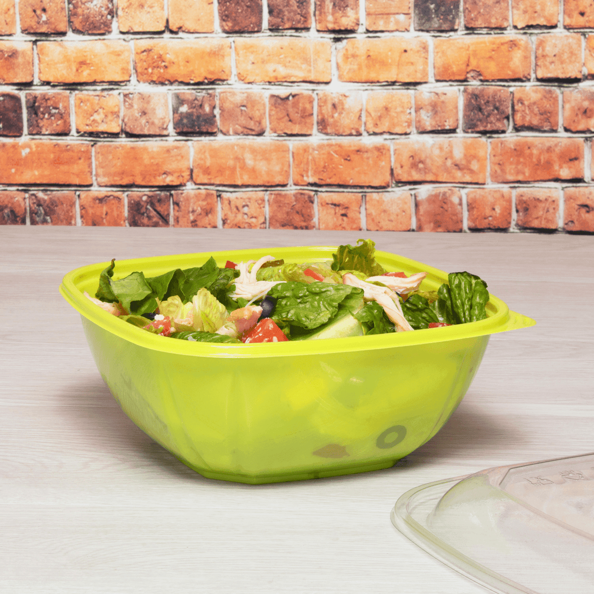 [300 ct] 48 oz Square Disposable Salad Bowl Lids | PET | Green