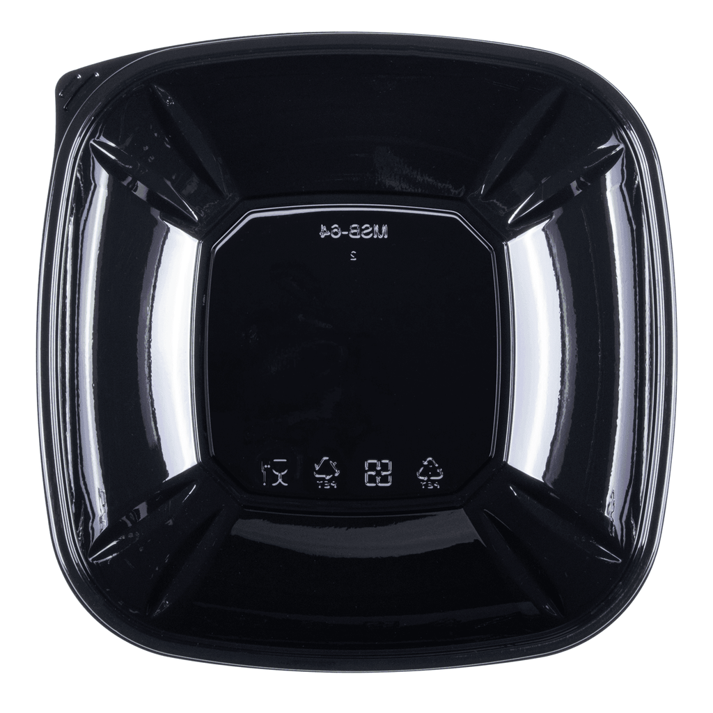 [150 ct] 64 oz Square Disposable Salad Bowl Lids | PET | Black