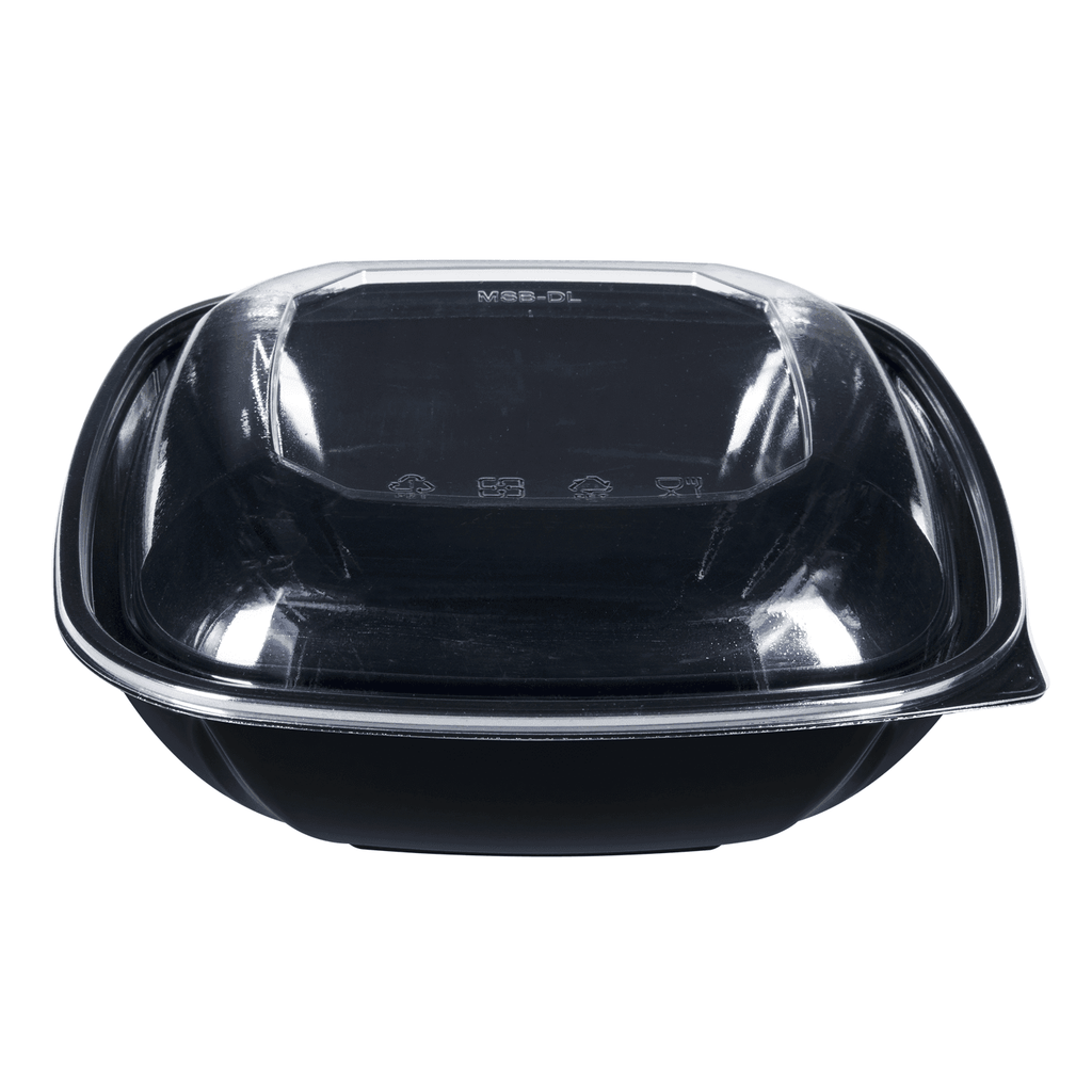 [150 ct] 64 oz Square Disposable Salad Bowl Lids | PET | Black
