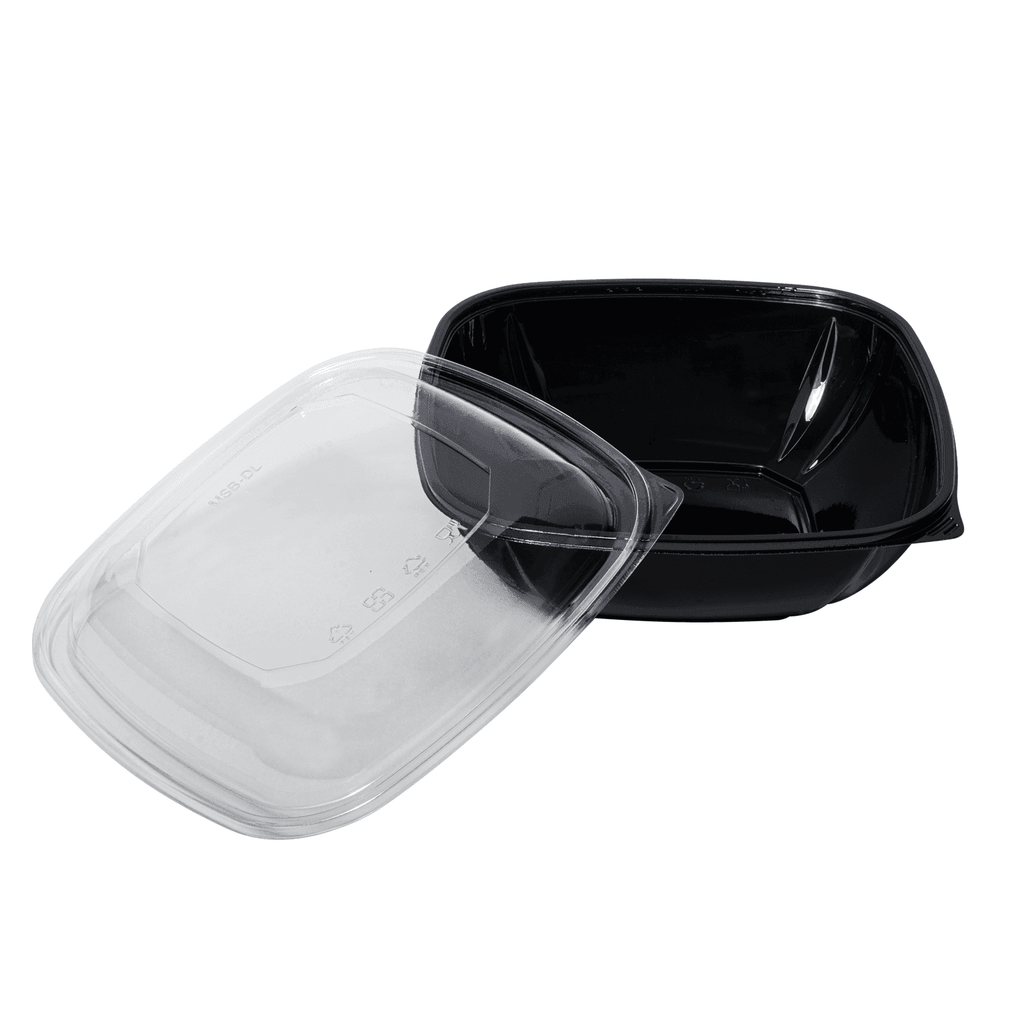 [150 ct] 64 oz Square Disposable Salad Bowl Lids | PET | Black