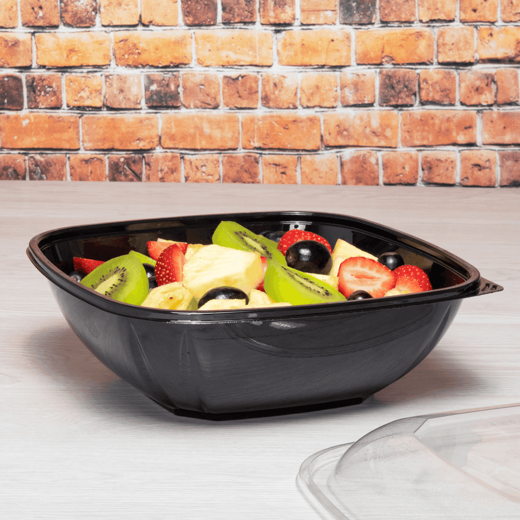 [150 ct] 64 oz Square Disposable Salad Bowl Lids | PET | Black