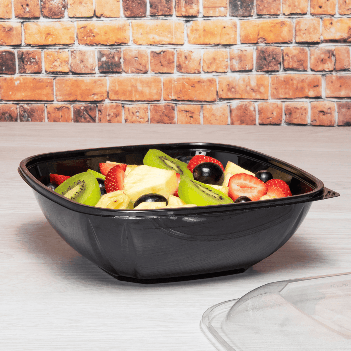 [150 ct] 64 oz Square Disposable Salad Bowl Lids | PET | Black