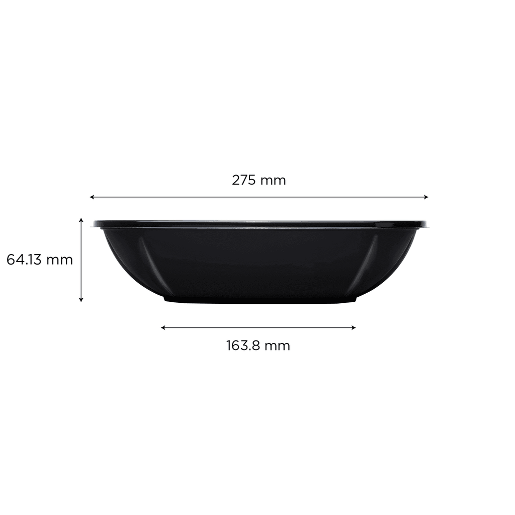 [50 ct] 80 oz Square Disposable Salad Bowls | PET | Black