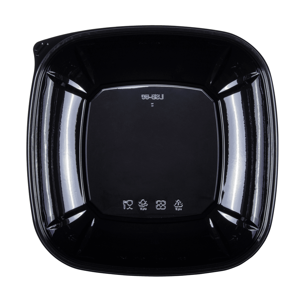 [50 ct] 80 oz Square Disposable Salad Bowls | PET | Black