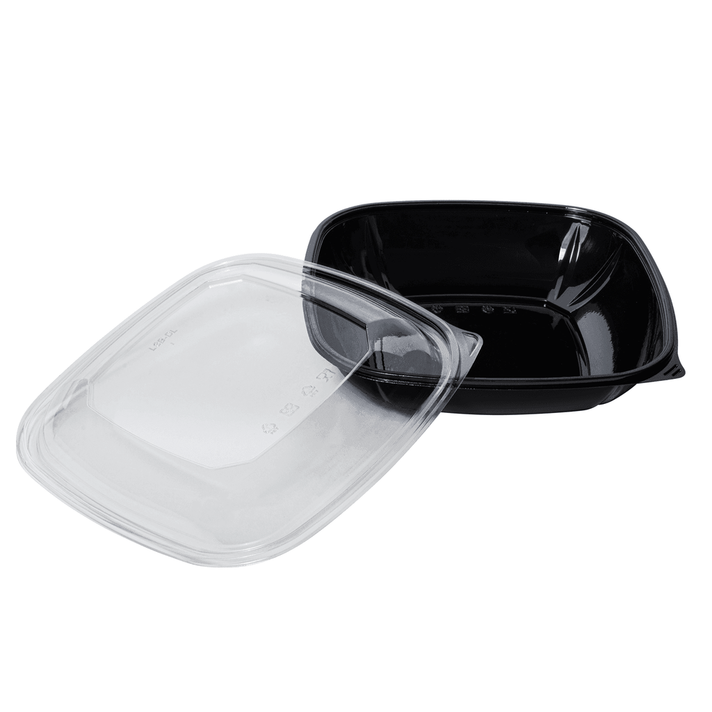 [50 ct] 80 oz Square Disposable Salad Bowls | PET | Black