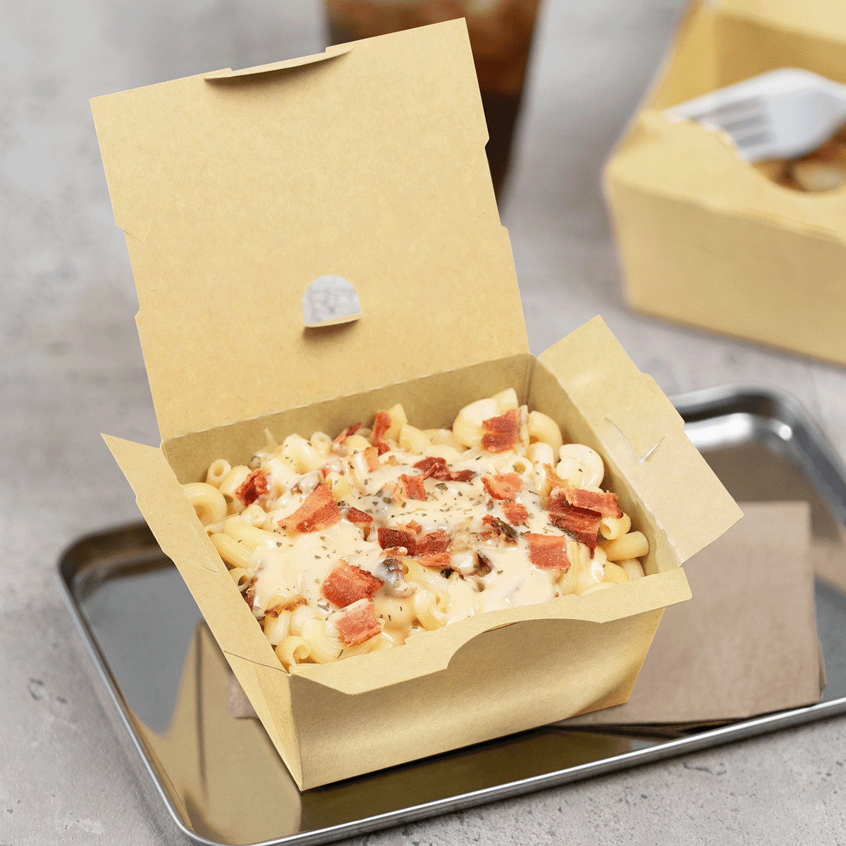 [200 ct] Paper Folding Take-Out Container | Vented Holes | 27 fl. oz | Kraft