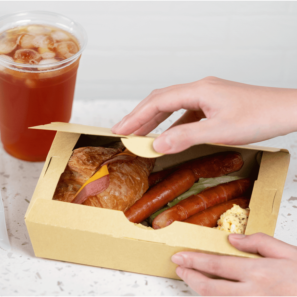 [200 ct] Paper Folding Take-Out Container | Vented Holes | 46 fl. oz | Kraft