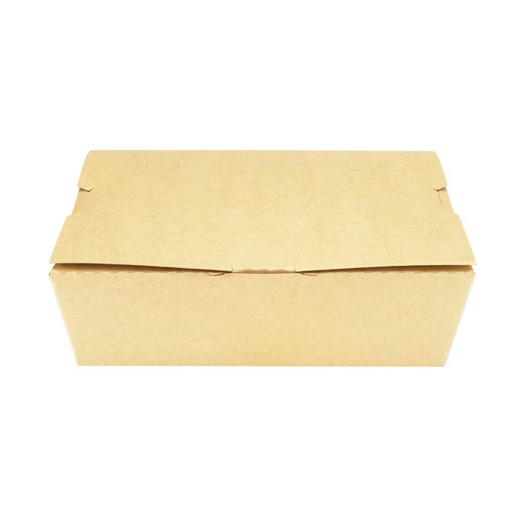 [200 ct] Paper Folding Take-Out Container | Vented Holes | 63 fl. oz | Kraft