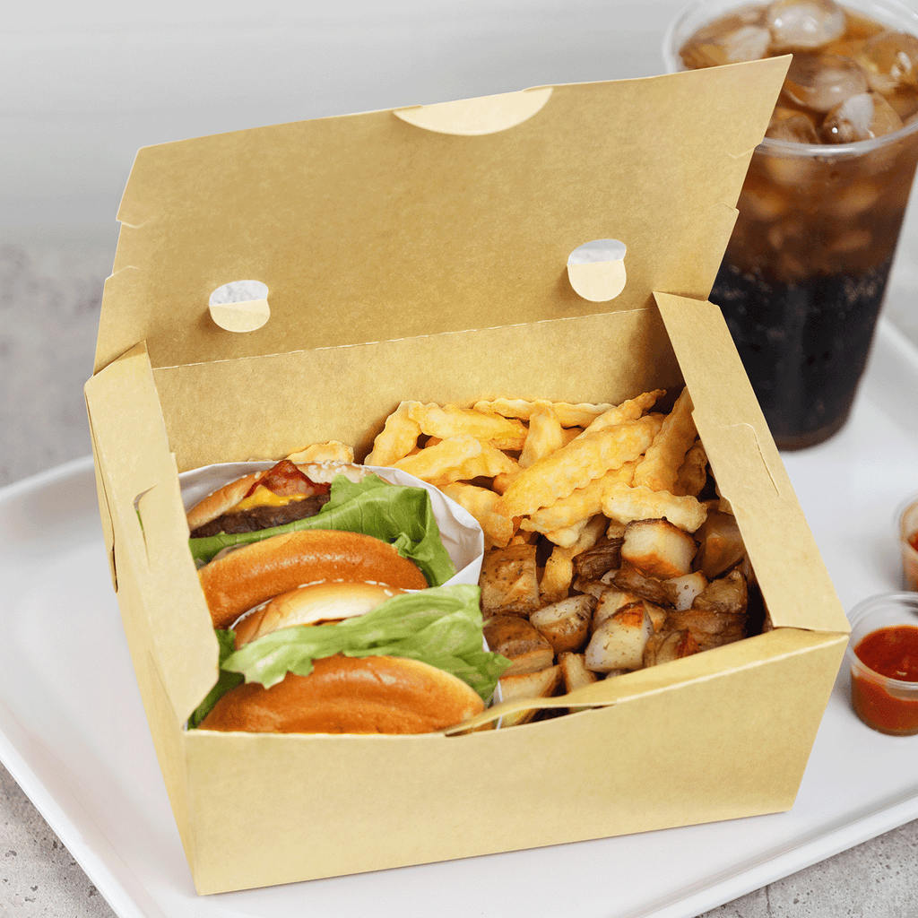 [160 ct] Paper Folding Take-Out Container | Vented Holes | 74 fl. oz | Kraft