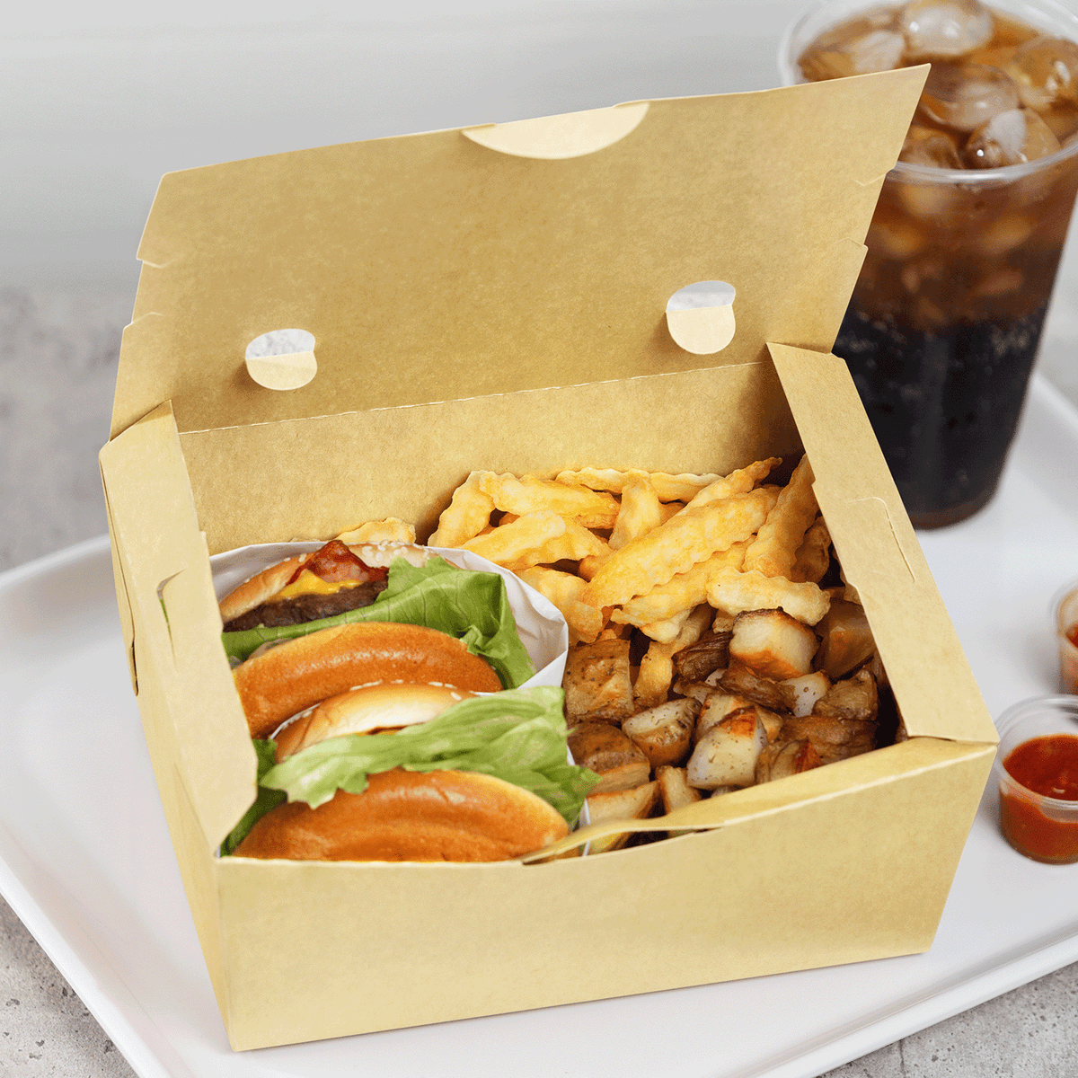 [160 ct] Paper Folding Take-Out Container | Vented Holes | 74 fl. oz | Kraft
