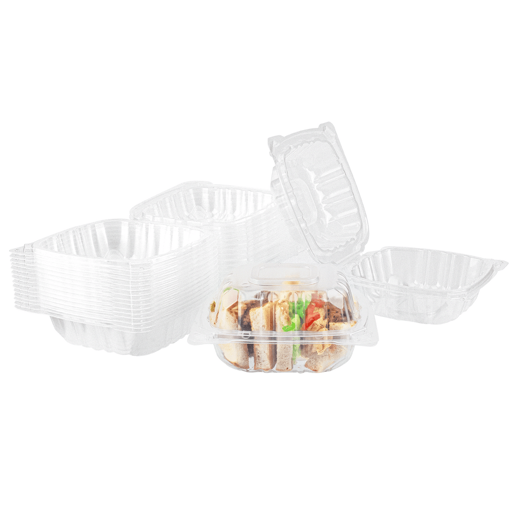 [300 ct] 6''x 6'' Hinged Food Containers | PP | Clear