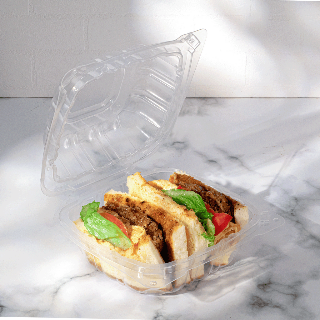 [300 ct] 6''x 6'' Hinged Food Containers | PP | Clear