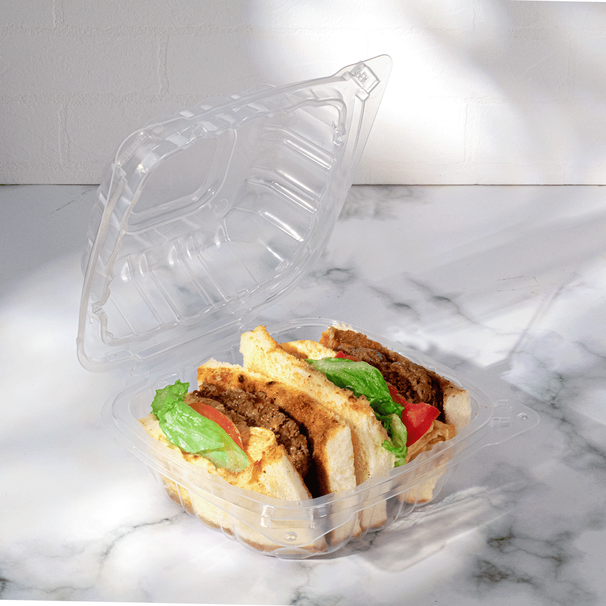 [300 ct] 6''x 6'' Hinged Food Containers | PP | Clear