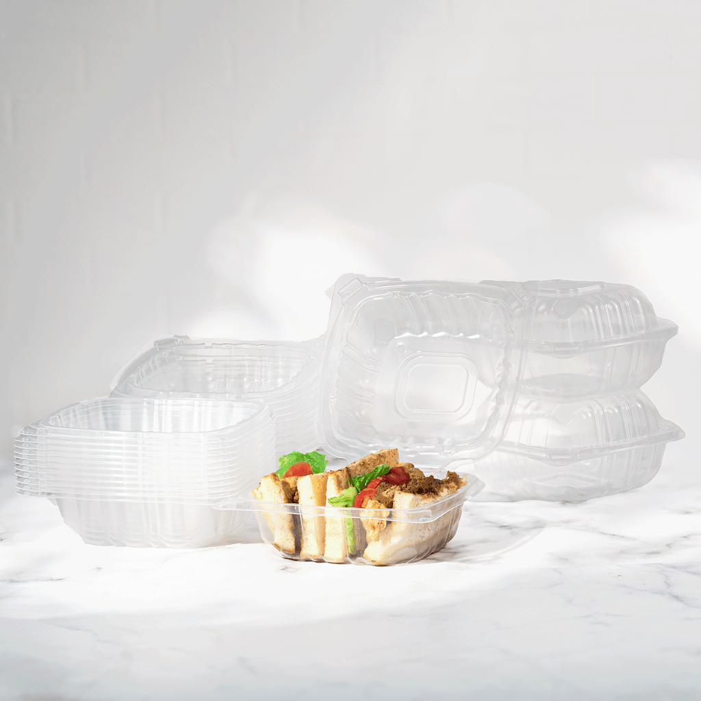 [300 ct] 6''x 6'' Hinged Food Containers | PP | Clear