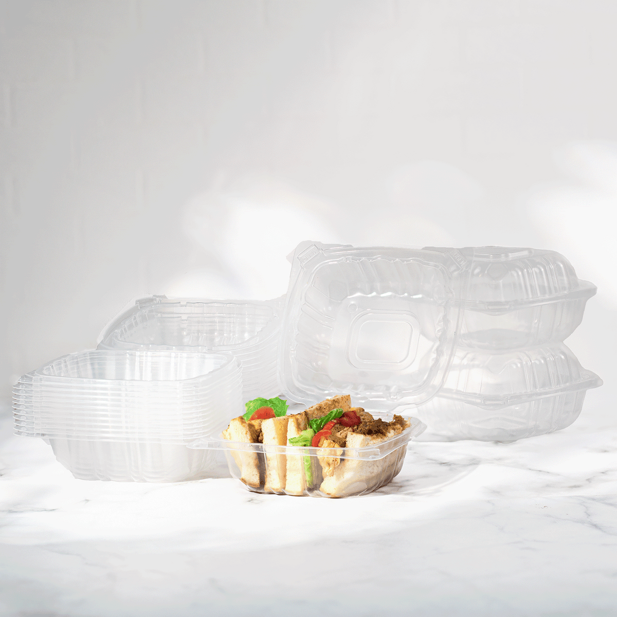 [300 ct] 6''x 6'' Hinged Food Containers | PP | Clear