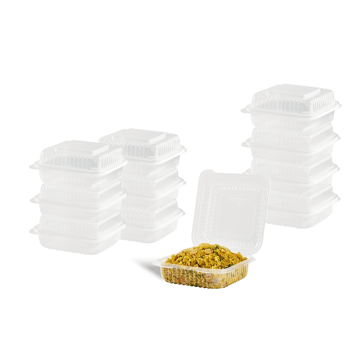 [250 ct] 7''x 7'' Hinged Food Containers | PP | Clear