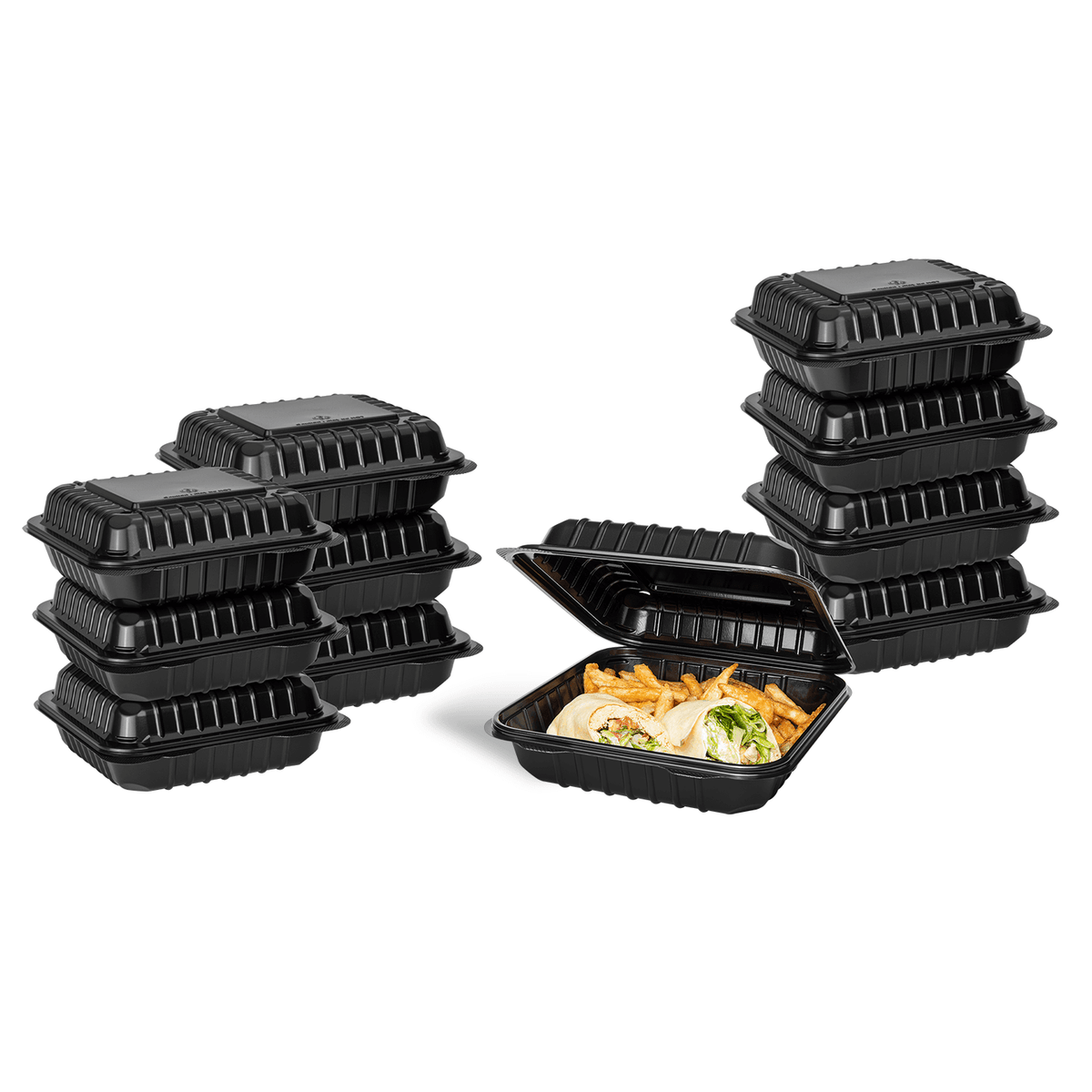 [250 ct] 8''x 8'' Hinged Food Containers | PP | Black