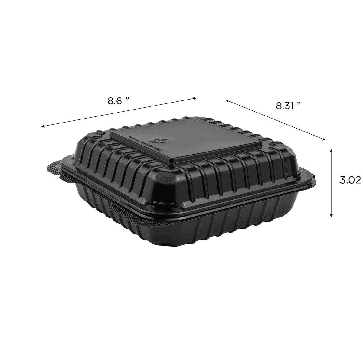 [250 ct] 8''x 8'' Hinged Food Containers | PP | Black