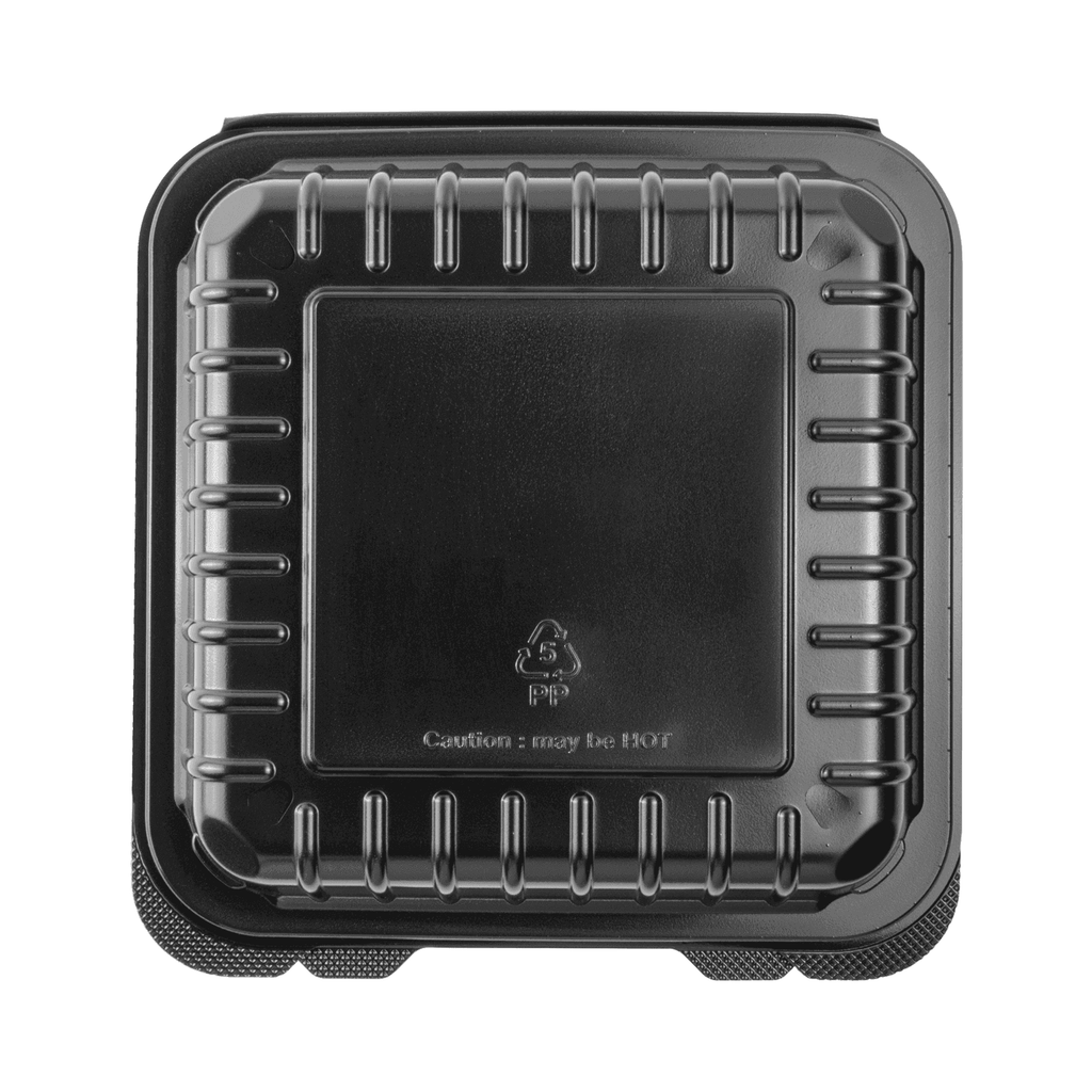 [250 ct] 8''x 8'' Hinged Food Containers | PP | Black