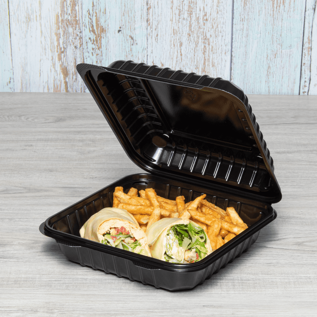 [250 ct] 8''x 8'' Hinged Food Containers | PP | Black