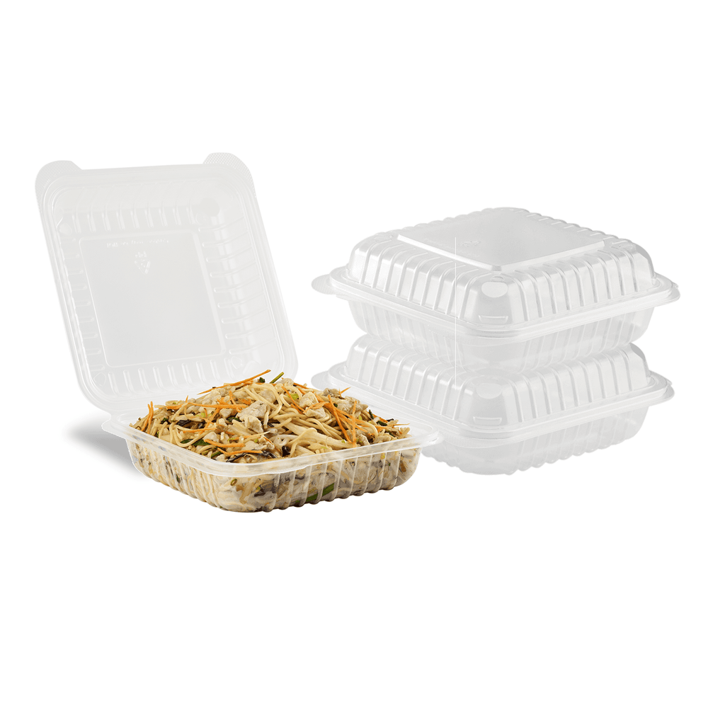 [250 ct] 8''x 8'' Hinged Food Containers | PP | Clear
