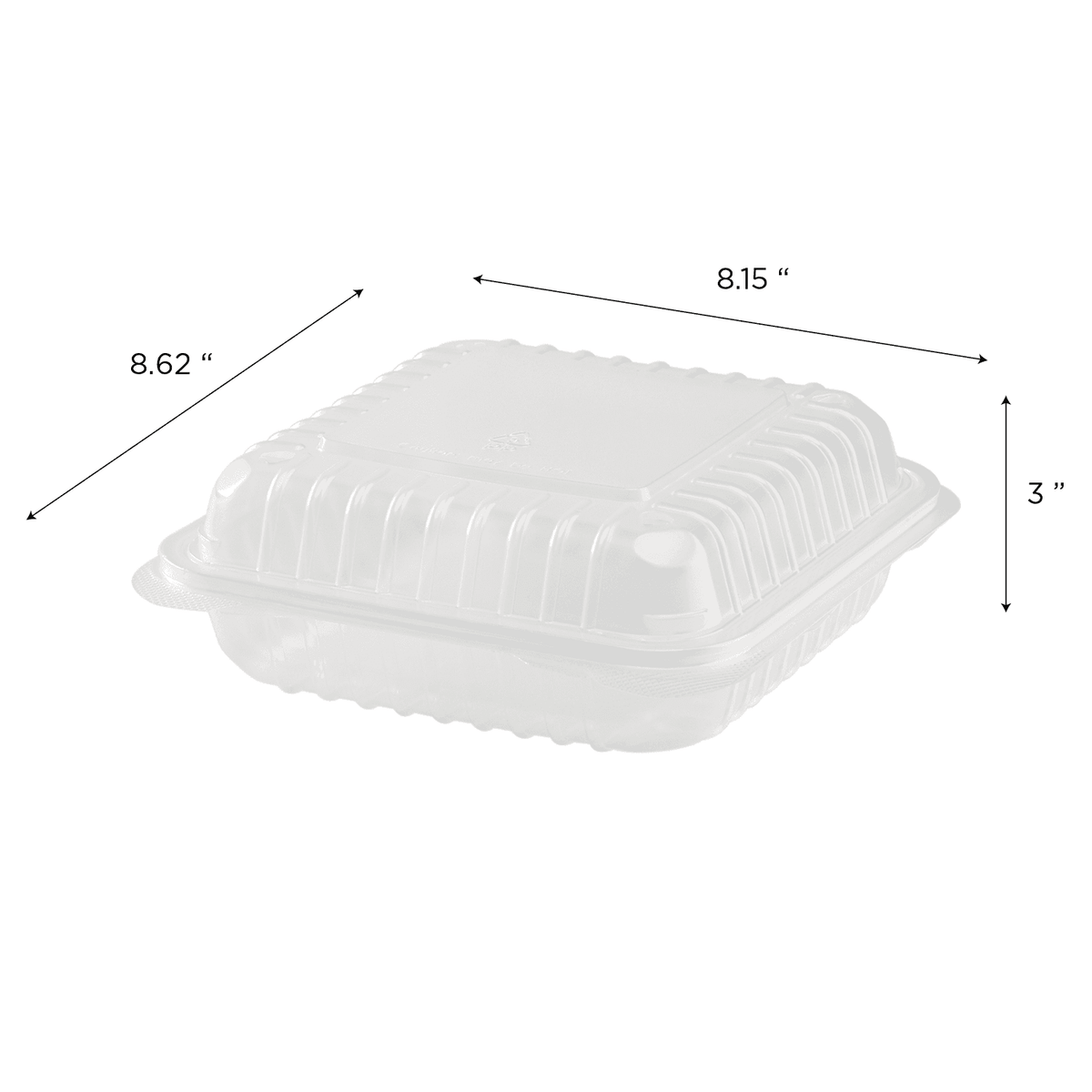 [250 ct] 8''x 8'' Hinged Food Containers | PP | Clear