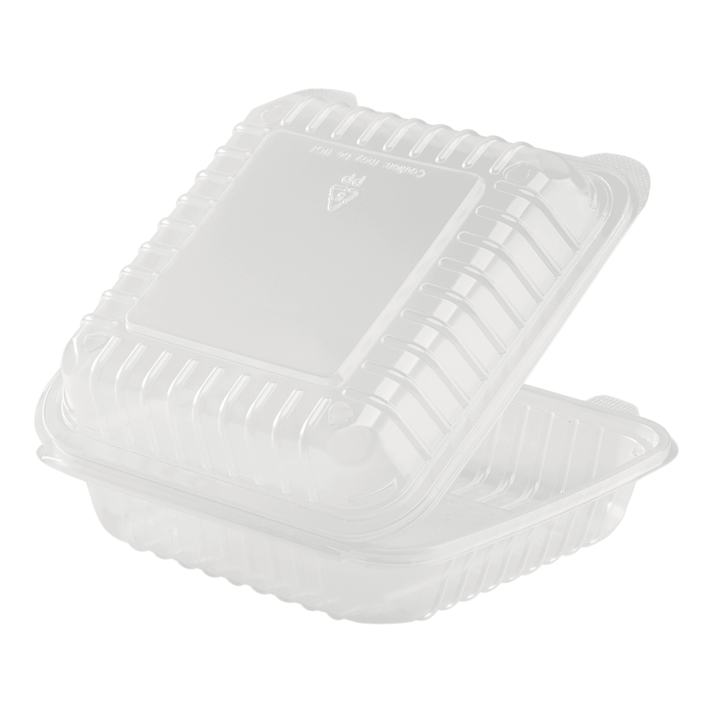 [250 ct] 8''x 8'' Hinged Food Containers | PP | Clear