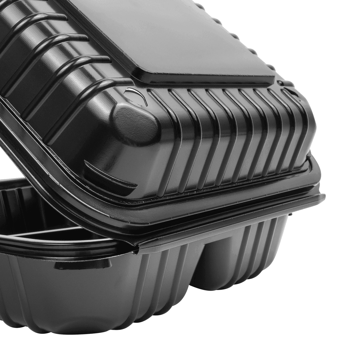 [250 ct] 8" x 8" 3-Compartment Hinged Food Containers | Black | PP