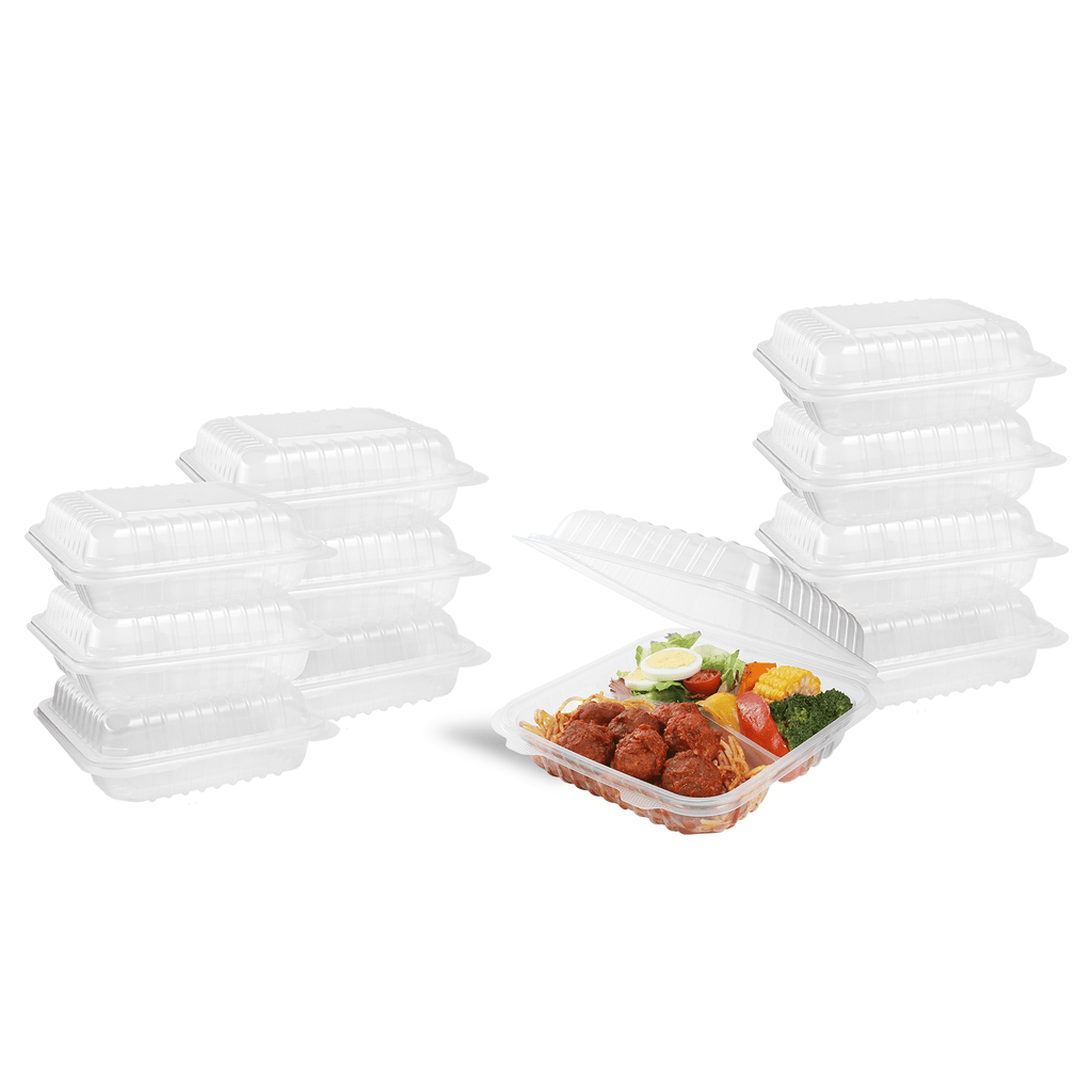 [250 ct] 8" x 8" 3-Compartment Hinged Food Containers | Clear | PP