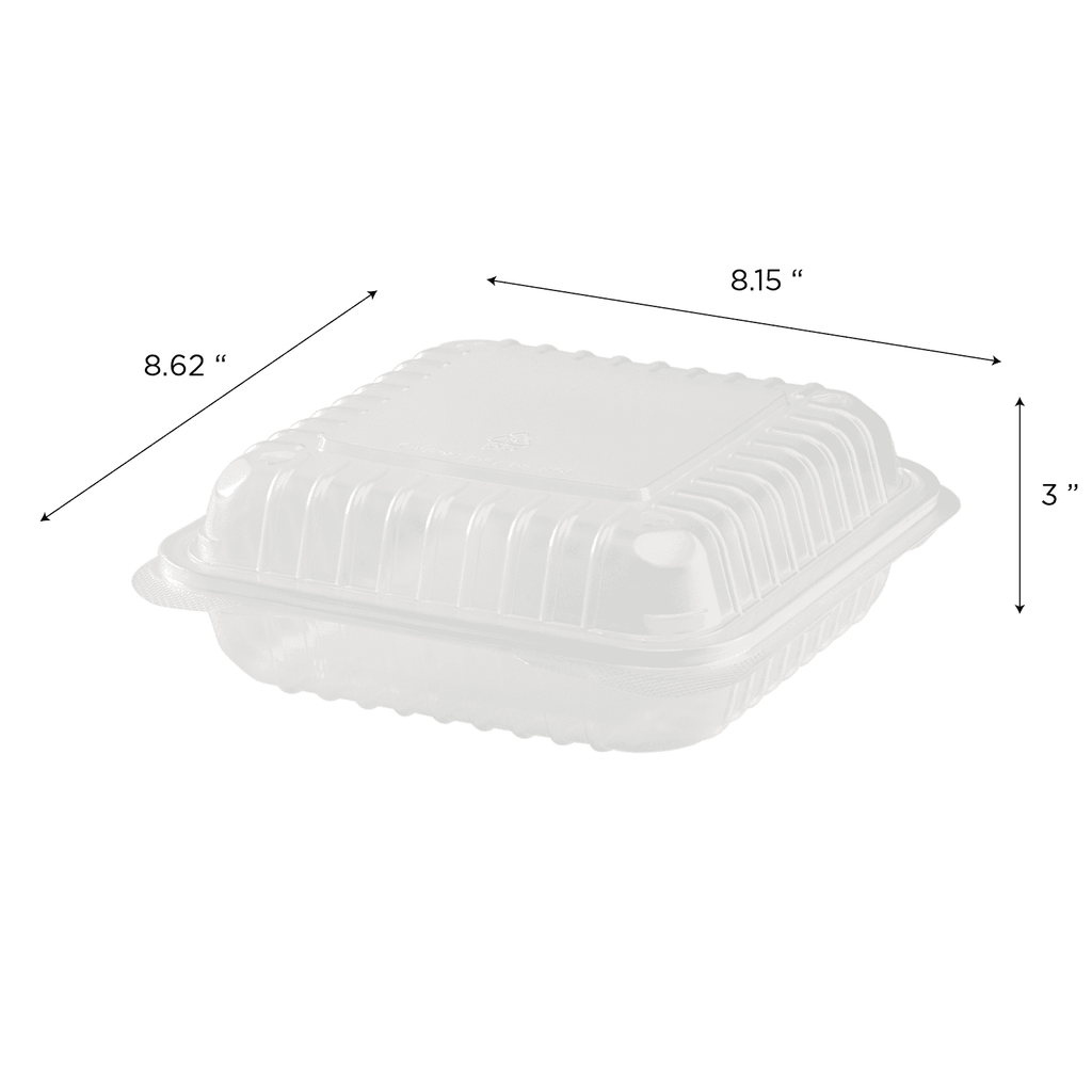 [250 ct] 8" x 8" 3-Compartment Hinged Food Containers | Clear | PP