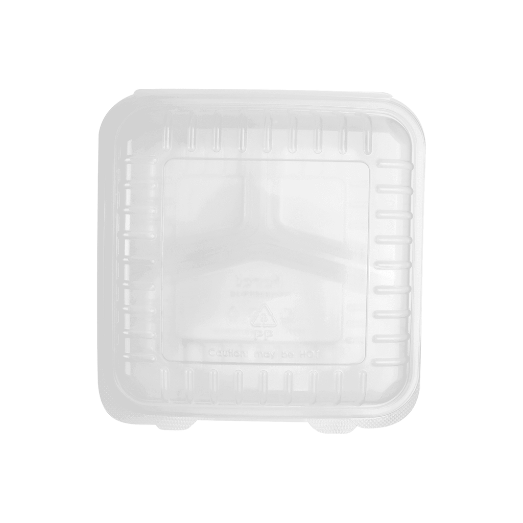 [250 ct] 8" x 8" 3-Compartment Hinged Food Containers | Clear | PP