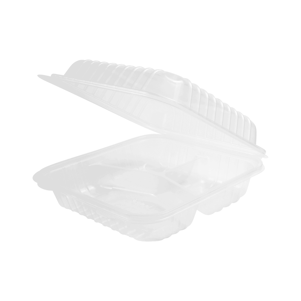[250 ct] 8" x 8" 3-Compartment Hinged Food Containers | Clear | PP