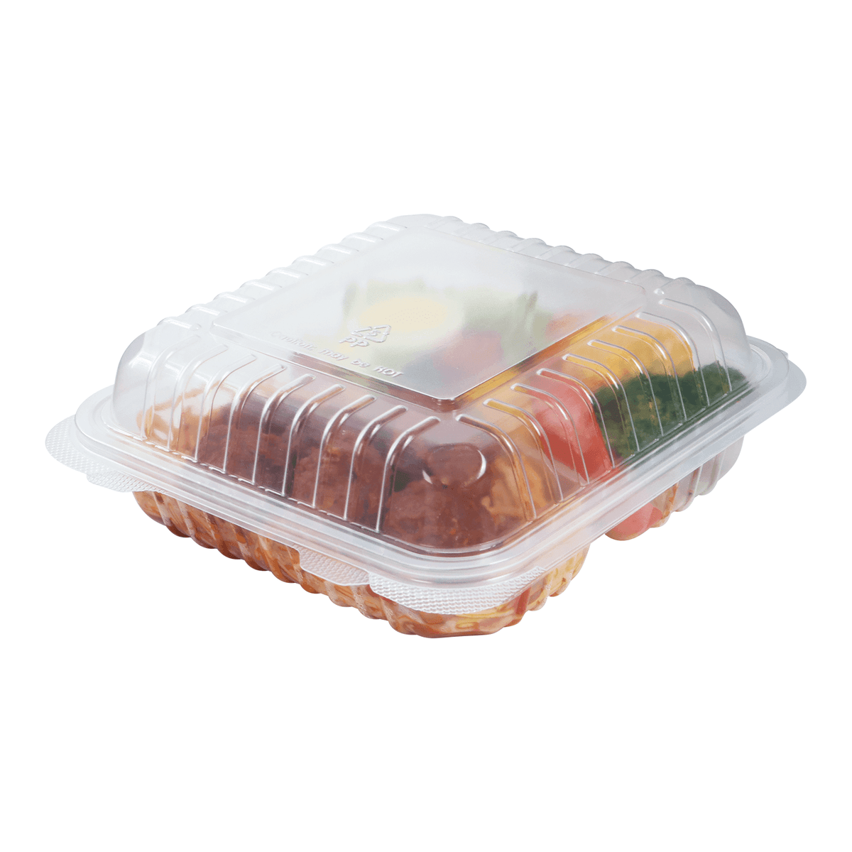 [250 ct] 8" x 8" 3-Compartment Hinged Food Containers | Clear | PP