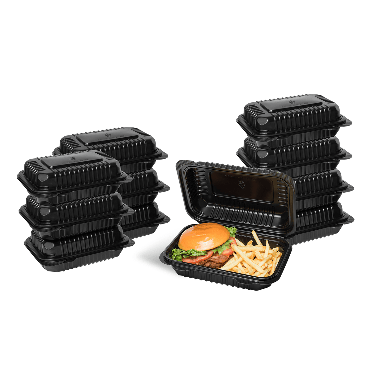 [250 ct] 9''x 6'' Hinged Food Containers | PP | Black