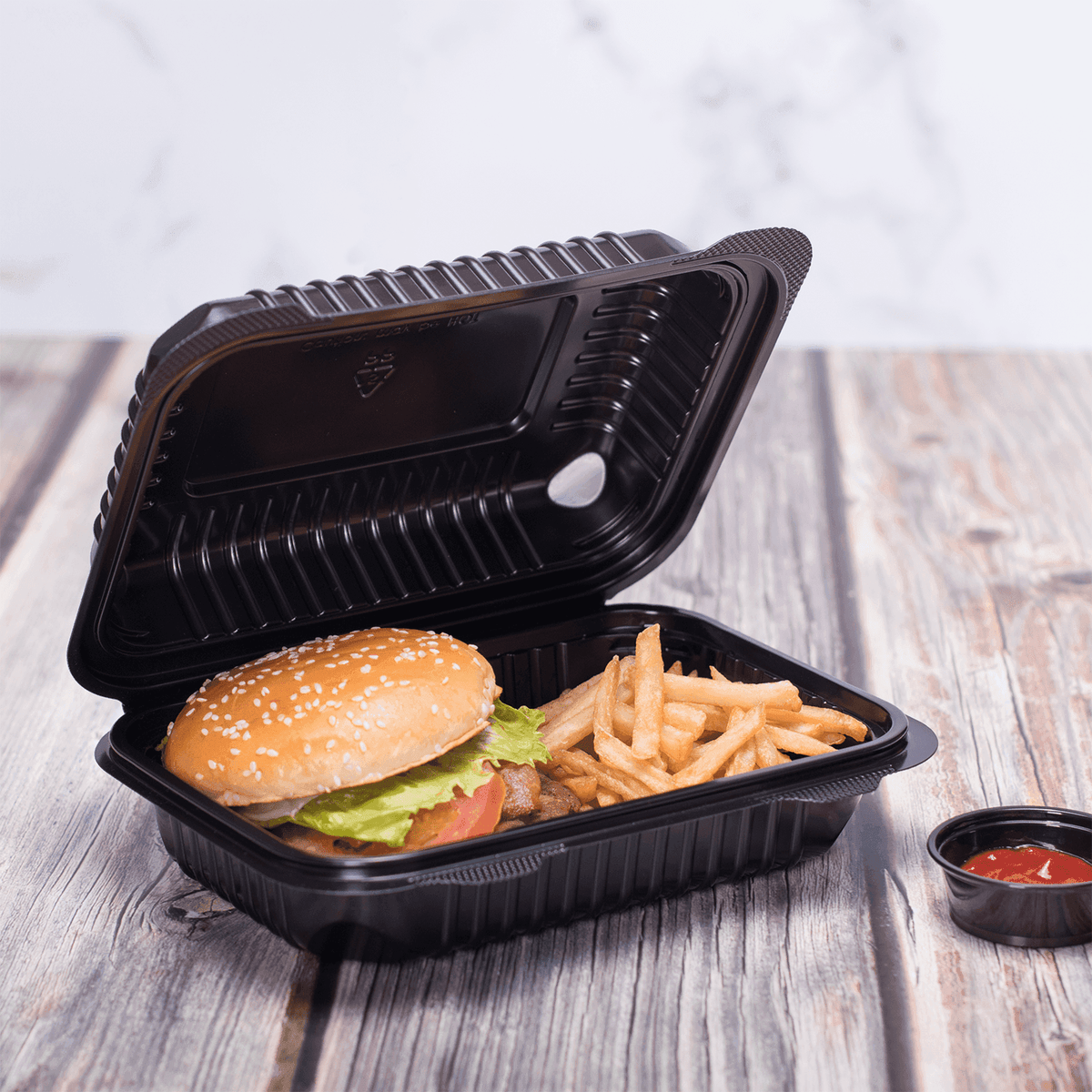[250 ct] 9''x 6'' Hinged Food Containers | PP | Black