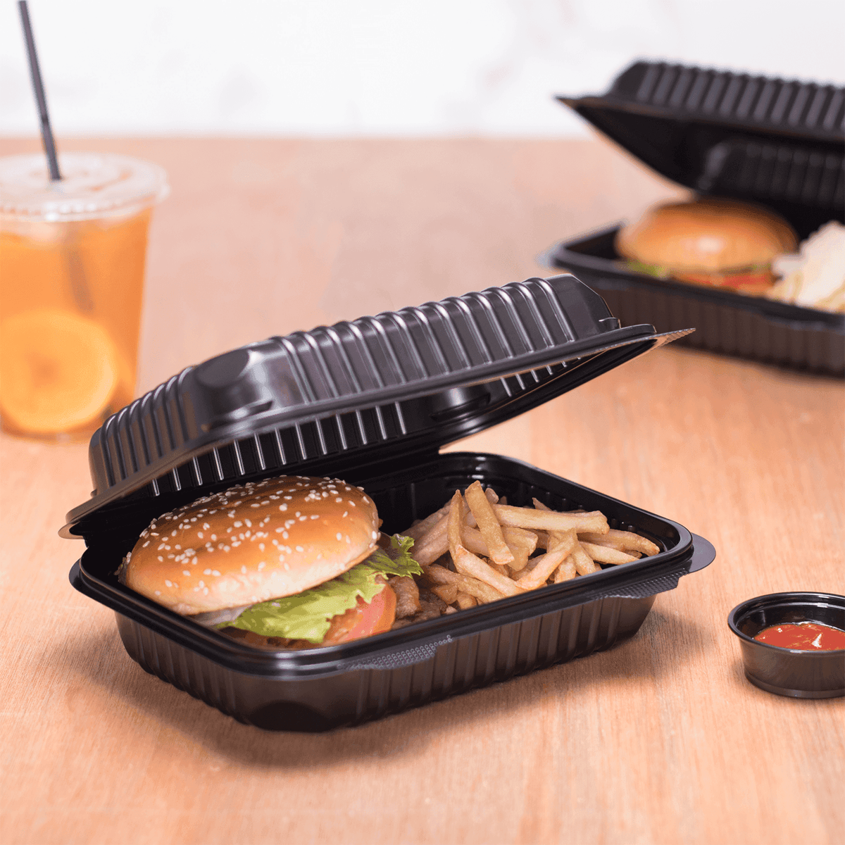 [250 ct] 9''x 6'' Hinged Food Containers | PP | Black