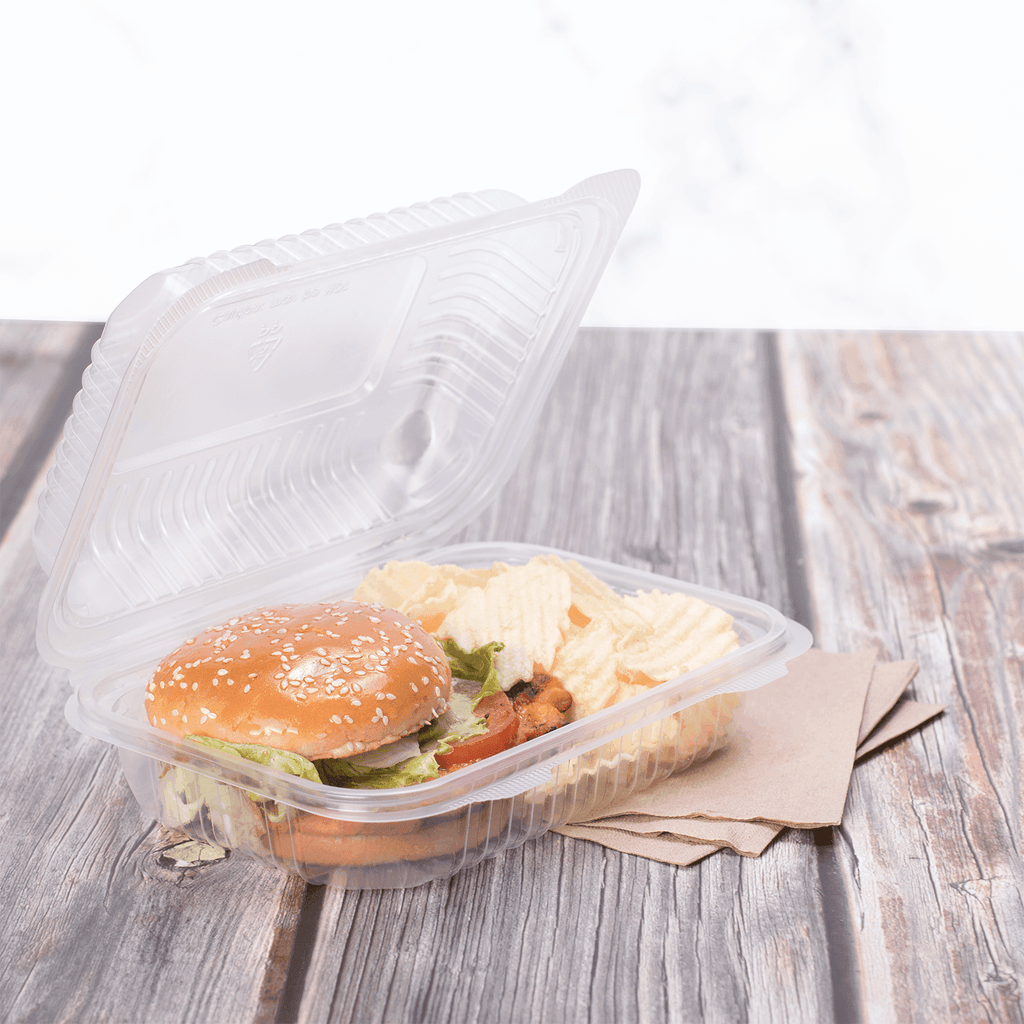 [250 ct] 9'' x 6'' Hinged Food Containers | PP | Clear