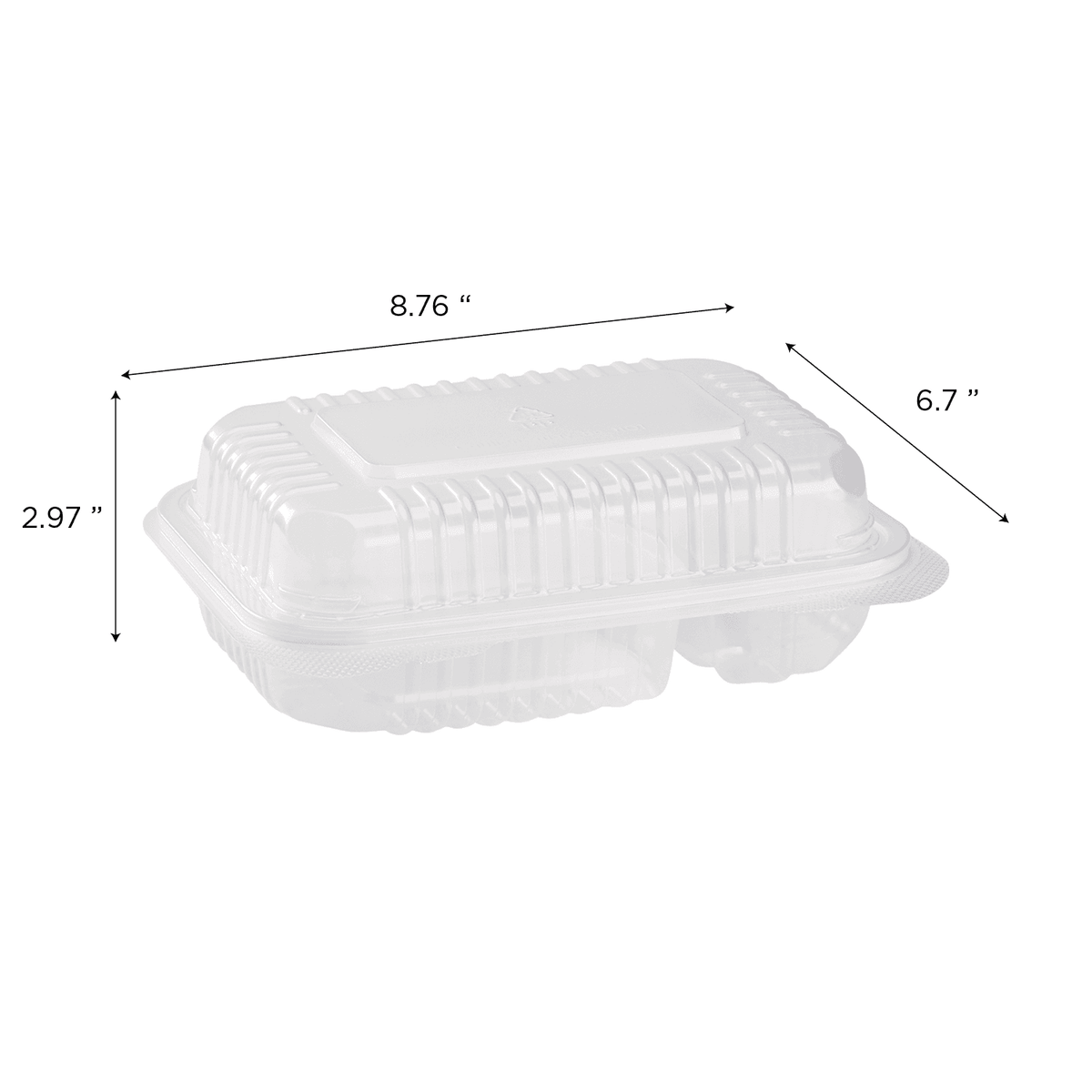[250 ct] 9" x 6" 2-Compartment Hinged Food Containers | Clear | PP