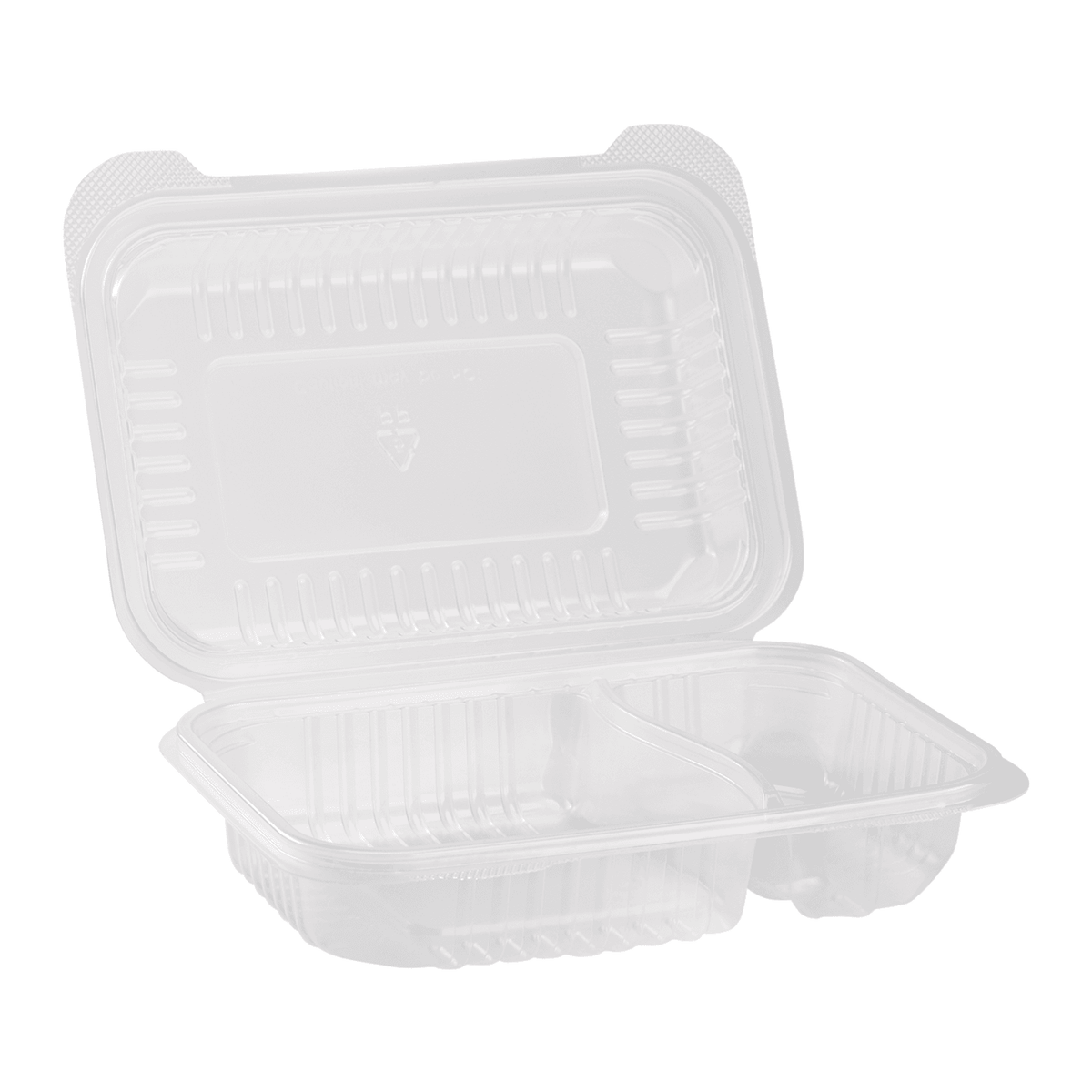 [250 ct] 9" x 6" 2-Compartment Hinged Food Containers | Clear | PP