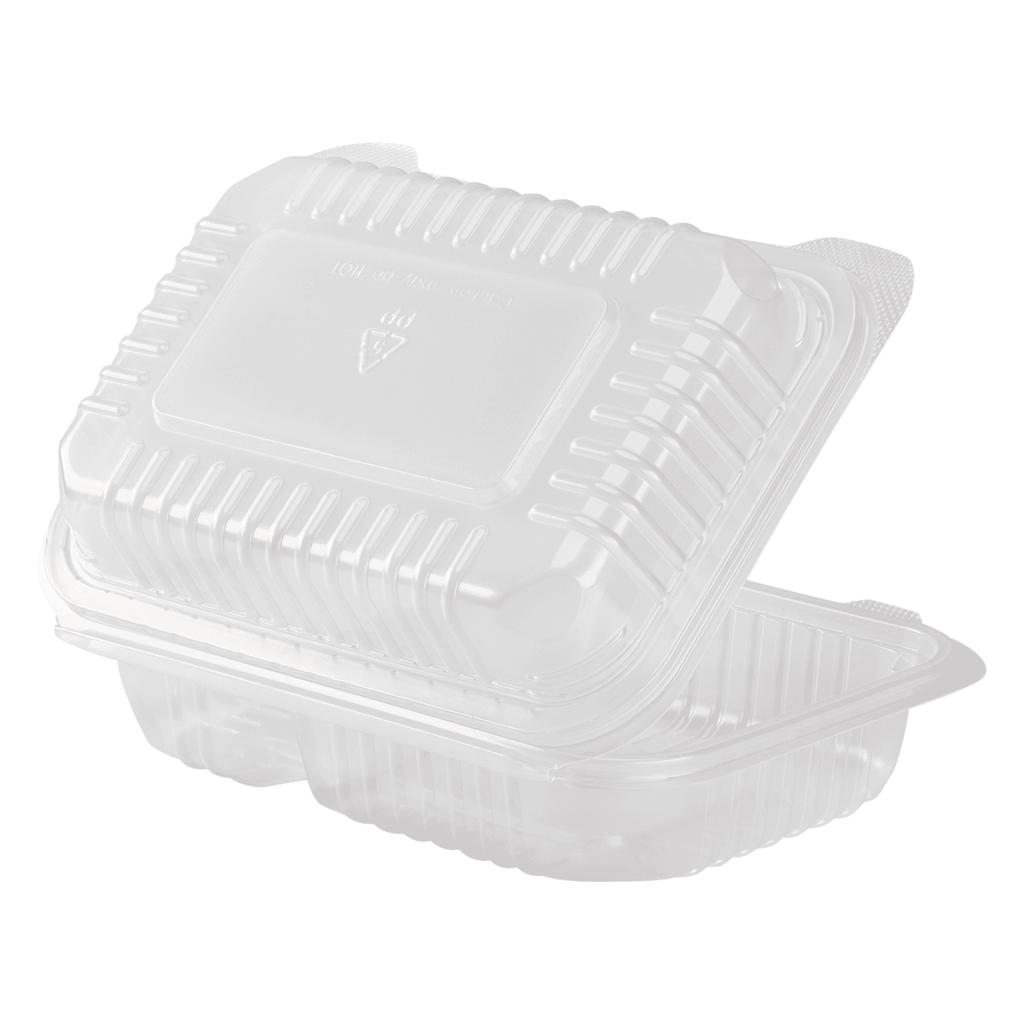 [250 ct] 9" x 6" 2-Compartment Hinged Food Containers | Clear | PP