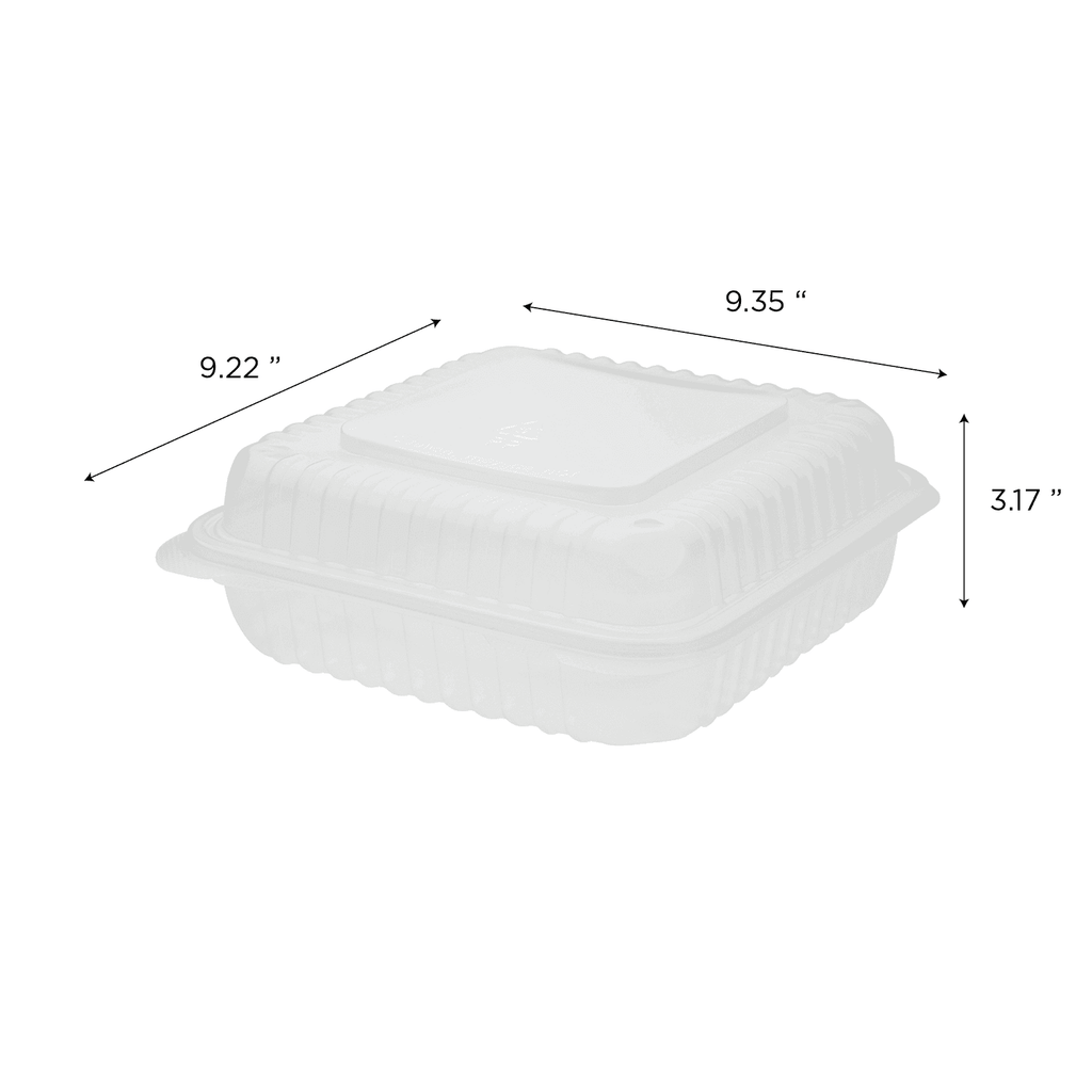 [200 ct] 9'' x 9'' Hinged Food Containers | PP | Clear