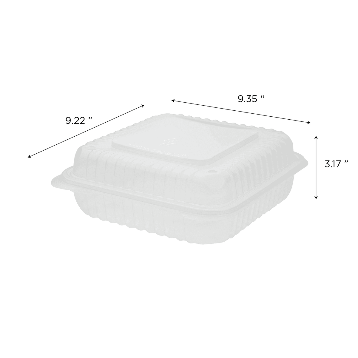 [200 ct] 9'' x 9'' Hinged Food Containers | PP | Clear