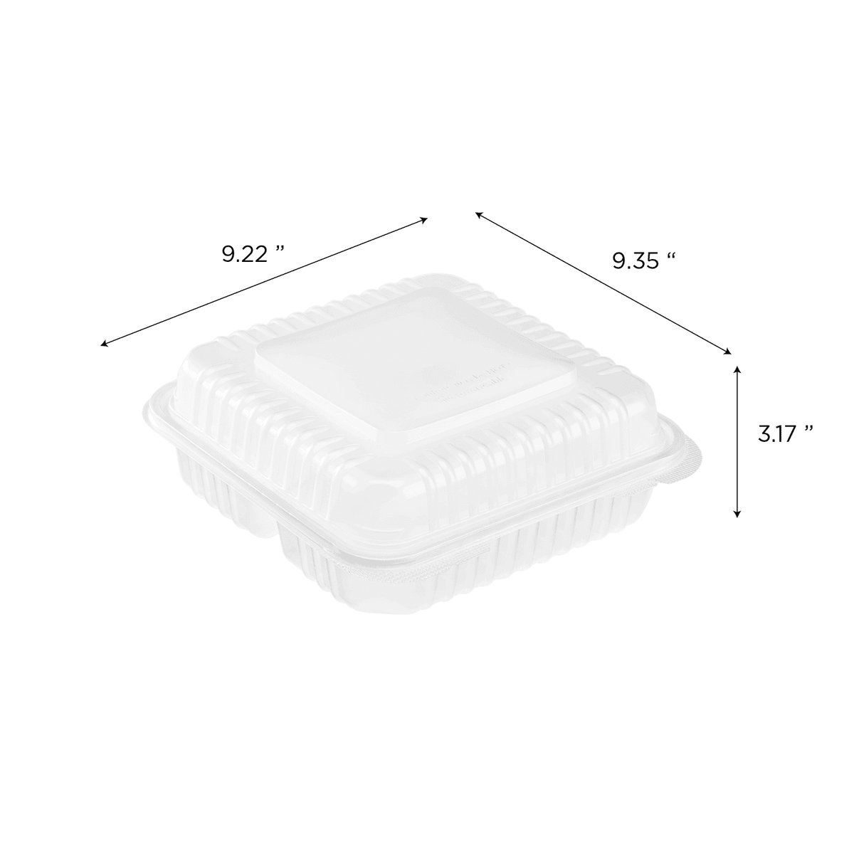 [200 ct] 9" x 9" 3-Compartment Hinged Food Containers | Clear | PP