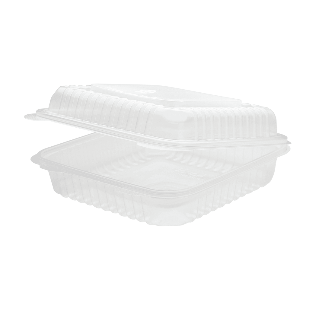 [200 ct] 9'' x 9'' Hinged Food Containers | PP | Clear