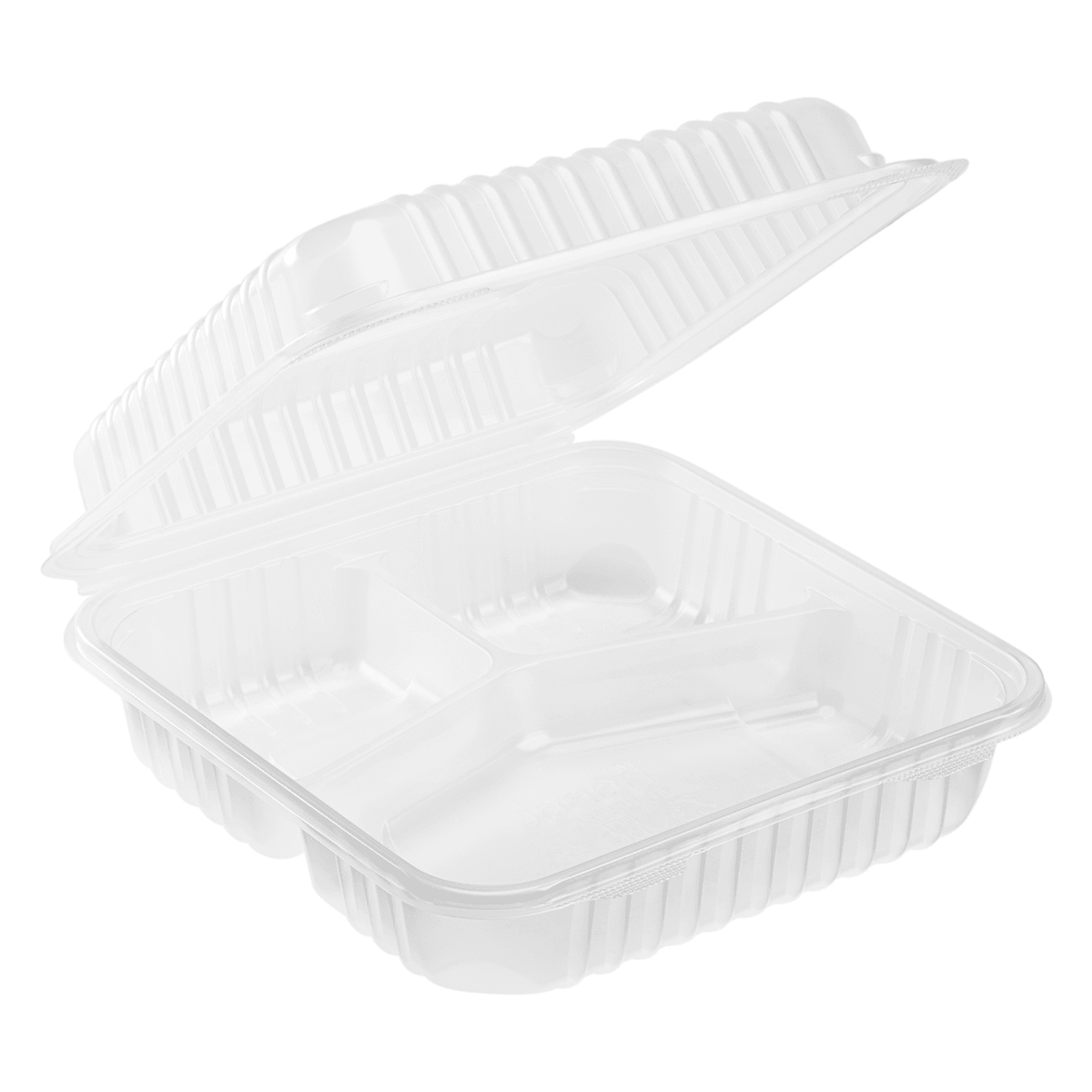 [200 ct] 9" x 9" 3-Compartment Hinged Food Containers | Clear | PP