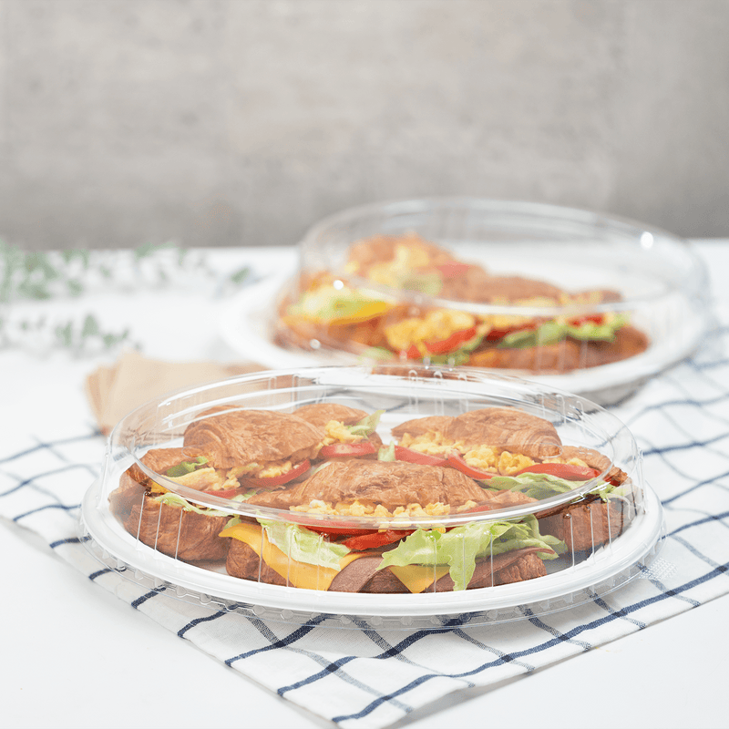 [200 ct] 12.5" x 10" Disposable Dome Lids for Oval Molded Fiber Plates | PET