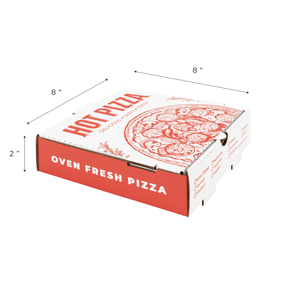[50 ct] Corrugated Pizza Box, 8''x8''x2'', Generic Print
