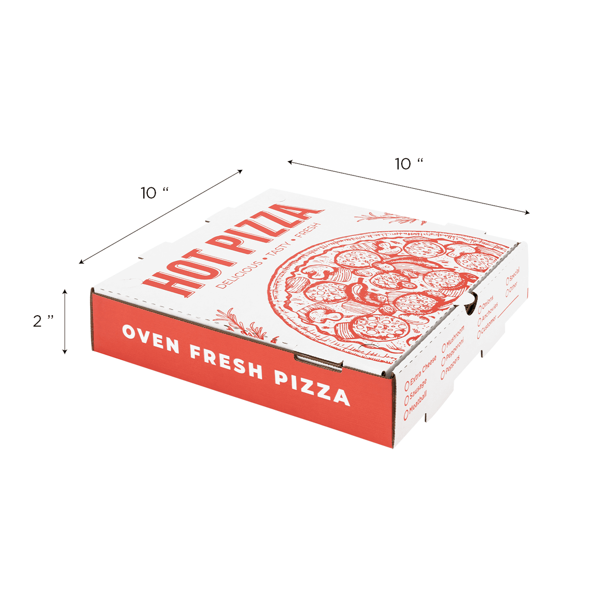 [50 ct] Corrugated Pizza Box, 10''x10''x2'', Generic Print