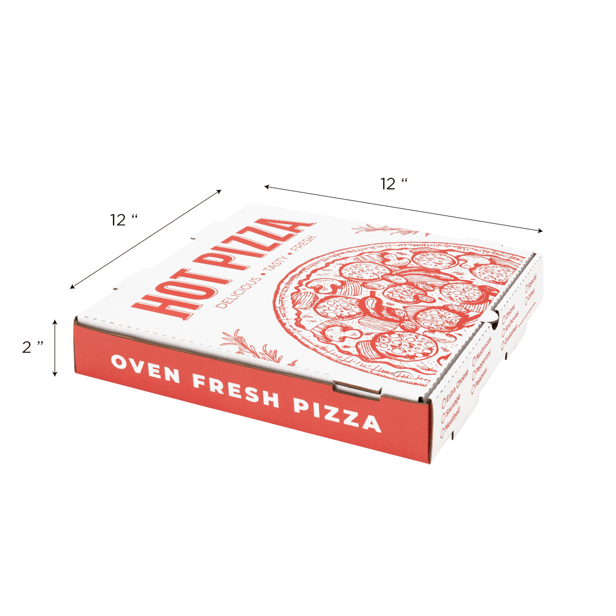 [50 ct] Corrugated Pizza Box, 12''x12''x2'', Generic Print